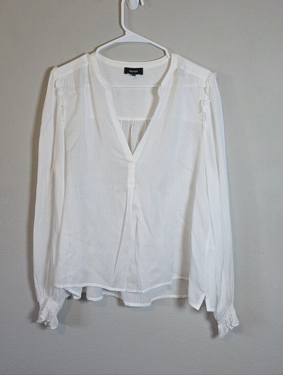 ME+EM Tops - ​ME+EM White Cotton Ruffle V-Neck Blouse Size 10 Boho Cottagecore